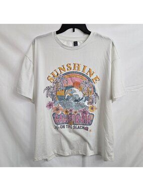 Sunshine California On The Beach Y2K White Women's Medium TShirt Dolphins